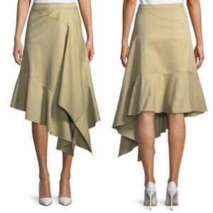 PALMER//HARDING Spicy Asymmetric Draped Poplin Midi Skirt | Size 4/6